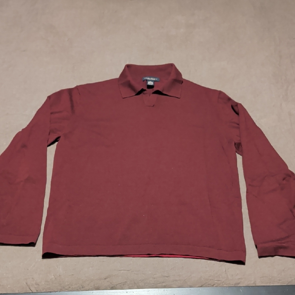 Banana Republic Men's Burgundy Long Sleeve Polo